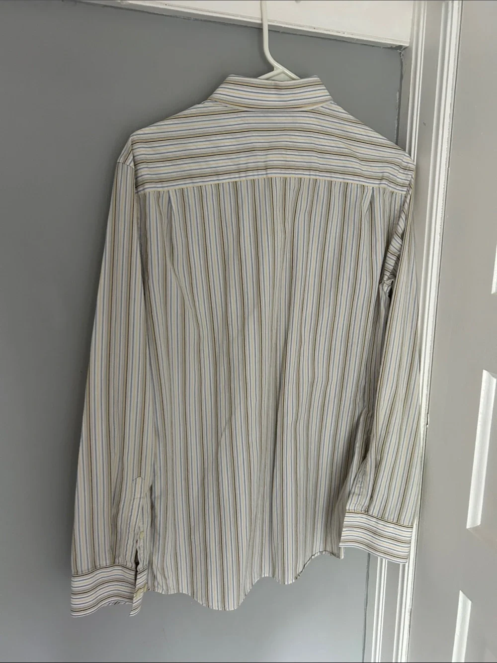 Banana Republic Long-Sleeve Striped Dress Shirt - White, Yellow & Blue
